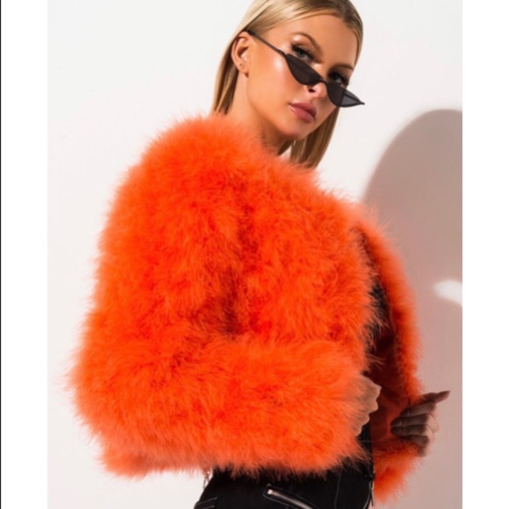 REAL Ostrich Feather Orange AKIRA Label Open Coat